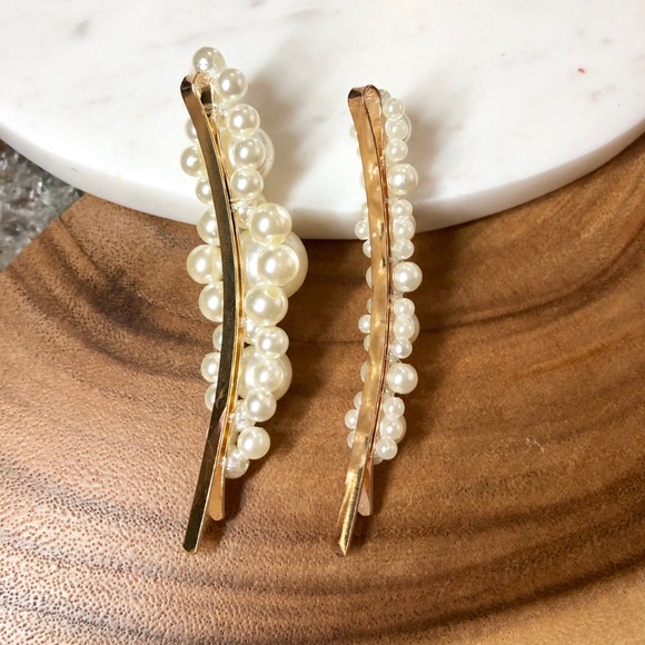 Pearl Gold Hair Pins 2 Pieces - Picture 3 of 4